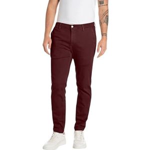 Replay Heren chino Zeumar Slim-Fit Hyperflex X-Lite met stretch, wijnrood 058, 30W / 32L