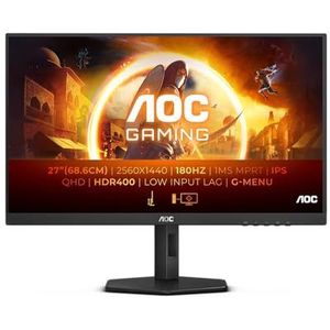 AOC Gaming Q27G4XD - 27 inch QHD Monitor, 180 Hz, 1 ms, FreeSync. Prem., G-Sync comp., HDR400 (2560x1420, HDMI 2.0, DisplyPort 1.4, USB Hub) zwart