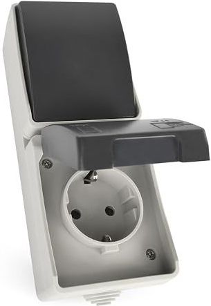 EMOS - Opbouwcombinatie Schuko-stopcontact en Schakelaar - 250 V~/16 A max. - IP44 voor Vochtige Ruimtes en Buiten