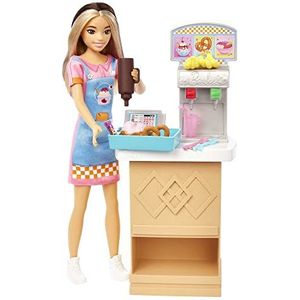 Barbie Speelgoed, Skipper pop en snackbarspeelset met toonbank, van kleur veranderende sorbet en 8 extra accessoires, Eerste Baantjes, HKD79