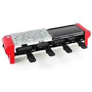 H.Koenig Professionele Multifunctionele Raclette Machine RP4, 4 Personen, met Granietsteen, Grill, Kaasfondue Koken, Accessoires 4 Anti-aanbak Pannetjes, Gemakkelijk Schoon te Maken Plaat, 600W