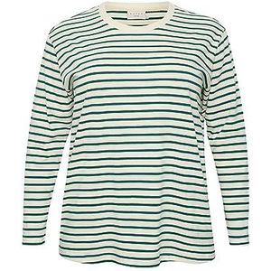 Kaffe Curve Plus-Size T-shirt met lange mouwen voor dames, regular fit, ronde hals, Antiek wit/groen gestreept, S/Meer