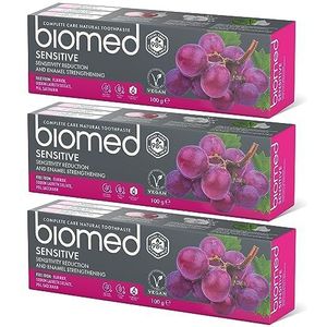 Biomed Sensitive 98% natuurlijke tandpasta/gevoeligheid & tandglazuur versterking/rode druivenpit Extract, Vegan, SLES-vrij 100 g (pak van drie)