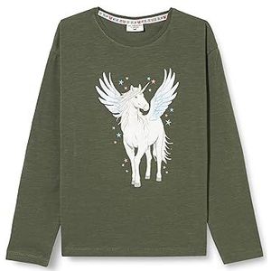 SALT AND PEPPER Meisjes L/S Unicorn Glitterprint T-shirt voor meisjes, olijfgroen, 104/110 cm