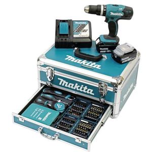 Makita DHP453RFX2 Accu-Slagboorschroevendraaier, 2 x 18V 3Ah, Aluminium Koffer, 96-Delig Accessoireset, Blauw