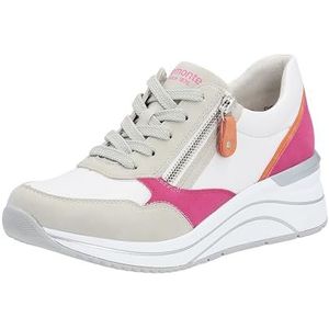 Remonte D0T01 Sneakers voor dames, lichtgrijs/wit/magenta/oranje/81, 39 EU breed, lichtgrijs wit magenta oranje 81, 39 EU Breed