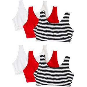 Fruit of the Loom Opgebouwde sportbeha voor dames in tankstijl, Streep/Streep/Wit/Wit/Rood/Rood, 34