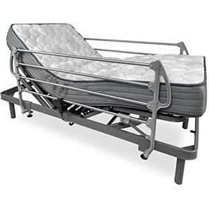 DUÉRMETE ONLINE Ergomedic Pro Elektrisch bed, versterkt, met visco-elastische matras en roestvrijstalen leuning, hout, antraciet, 90 x 190 cm