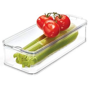 iDesign Crisp Opbergdoos voor de keuken of koelkast, stapelbare vershouddoos van kunststof, voorraaddozen met deksel en inzetstuk, transparant en wit, 39,9 cm x 16,1 cm x 9,6 cm
