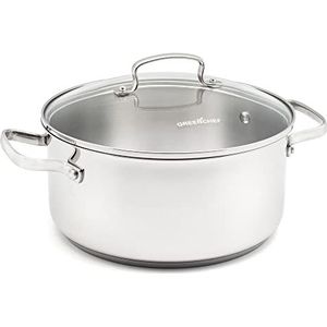 GreenChef Profile Plus Gezonde Keramische Roestvrijstalen Braadpan met Antiaanbaklaag van 24 cm/4,9 liter met Deksel van Gehard Glas, PFAS-vrij, Inductie, Heavy-Duty, Ovenbestendig tot 200˚C, Zilver