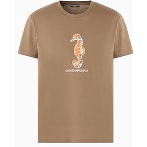 EMPORIO ARMANI Man SEA Animals T-shirt met ronde hals bruin M, Walnoot Pr. Zeepaardje, M