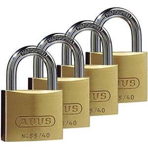 ABUS Hangslot messing 65/40-4-delige set, gelijksluitend - kelderslot, spindslot en nog veel meer. - messing slotbehuizing - gehard stalen beugel - ABUS-veiligheidsniveau 5