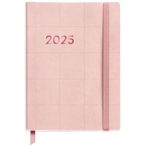 Miquelrius - Kalender 2025, jaarplanner, 122 x 168 mm, dagoverzicht, flexibele omslag van genaaid kunstleer, papier 80 g/m², Spaans, Engels en Portugees, roze