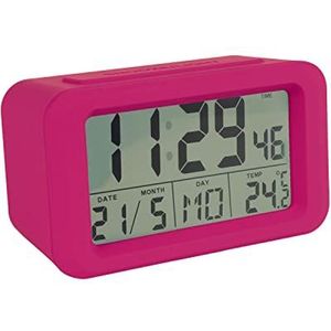 Fisura - Digitale led-klok met datum- en temperatuurweergave, 2 wekkers, snooze-knop, 2 AAA-batterijen, ABS-rubber, afmetingen: 12 x 5,5 x 7 (Orchidee)