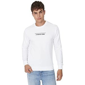 Trendyol Heren ronde hals met slogan Regular sweatshirt, wit, XXL, Kleur: wit, XXL grote maten