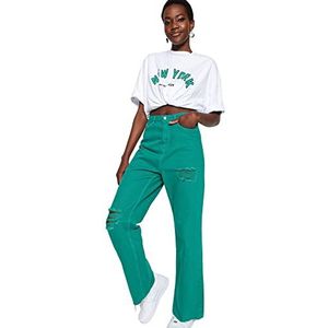 Trendyol Dames hoge taille wijde pijpen 90's wijde pijpen jeans, Groen, 60
