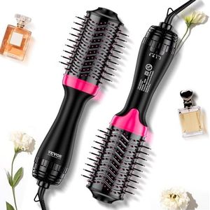 VEVOR Warmeluchtborstelset, 4-in-1 airstyler, haarstyler met 65 mm ovale cilinder met keramische coating en 3 warmtestanden, professionele hetelucht-stylingborstel voor het gladmaken, drogen en
