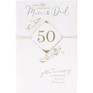 UK Greetings Moeder en papa 50e huwelijksverjaardag kaart - gouden verjaardagskaart - klassiek belettering ontwerp
