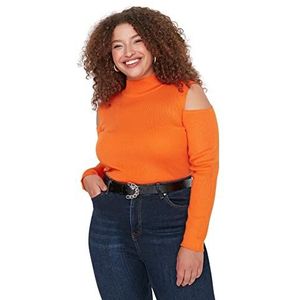 Trendyol Dames coltrui effen normale plus grootte trui sweater, oranje, 4XL, ORANJE, 4XL