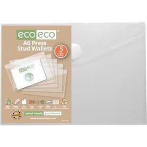eco-eco A6 95% gerecycleerde doorzichtige drukknop popper portemonnee, plastic mappen (Pack van 5), eco155