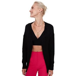 Trendyol Dames Loungewear Regular Standaard Revers Kraag Gebreide Vest, Zwart, M