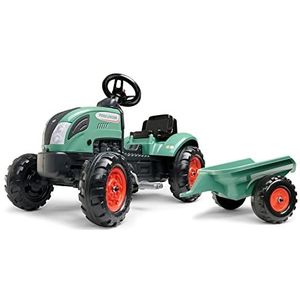 FALK Farm Lander pedaaltractor met aanhanger, vanaf 2 jaar, 50% gerecycled kunststof, gemaakt in Frankrijk, stuurwiel met claxon-2054L, 2054L, donkergroen, 2054L