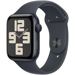 Apple Watch SE (2e gen.) GPS 44 mm Smartwatch - Kast van middernacht aluminium - Middernacht sportbandje (M/L). Conditie en slaap bijhouden, ongelukdetectie, hartritme monitoren, Retina-display