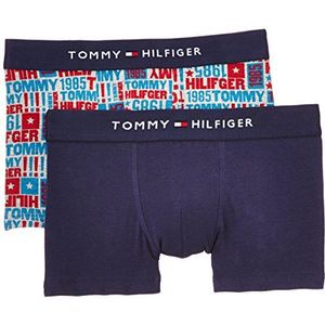Tommy Hilfiger Jongensslip LOGO TRUNK 2 Pack, effen, blauw (Black Iris-pt 002), 128 cm
