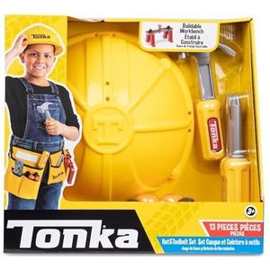 Tonka stoere gereedschapsriem en hoedenset, met 11 gereedschappen inbegrepen, doen alsof speelbouwer,doe-het-zelf creatief speelgoed voor kinderen, jongens en meisjes van 18 maanden+