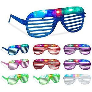 Relaxdays LED-brillen, set van 10, feestbrillen lichtgevend, 3 lichtstanden, carnaval & festival, tralies, kleurrijk