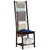 Relaxdays handdoekhouder stoel - bamboe - dressboy - 3 stangen - handdoekrek badkamer