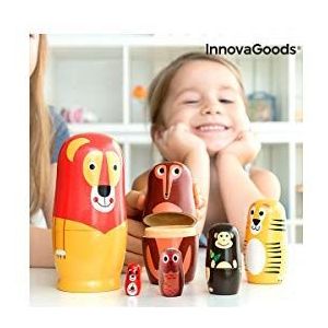 InnovaGoods® Houten Matrioshka met Funimals dierenfiguren 11 stuks, traditioneel Russisch speelgoed met 11 houten stukken en verschillende dierenfiguren, ideaal voor kinderen.