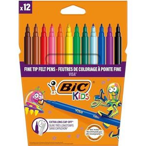 BIC Kids Visa Dunne Viltstiften - Verschillende Kleuren, Pak van 12 Stuks