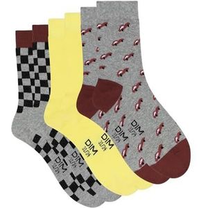 Dim Casual sokken voor kinderen (set van 3), Grijs/Zwart/Geel/Rood, 31-34