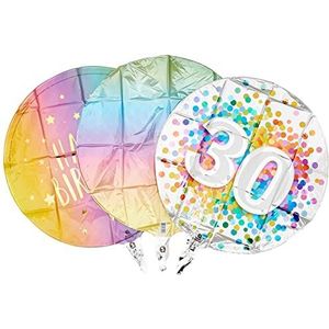 Folat 91389 Ballonnen-set voor verjaardag, 30 jaar, 3-delige folieballonnen, met helium of lucht te vullen, verjaardagsballondecoratie, meerkleurig, 45 cm
