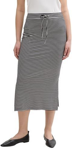TOM TAILOR - Jersey Midi-rok - Wit Zwart Onregelmatige Streep - 32