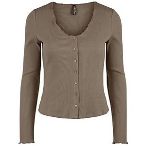 PIECES Vrouwelijke blouse slim fit geribbeld design, fossiel, S