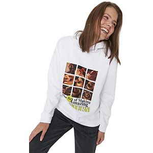 Trendyol Dames Oversized Basic Capuchon Gebreid Sweatshirt, Kleur: wit, L