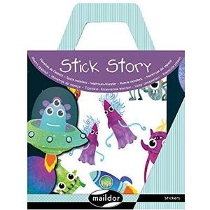Maildor AF009O Verpakking Stick'Story (4 stickervellen en 2 achtergronden, ideaal voor kinderen vanaf 5 jaar, monsters) 1 verpakking