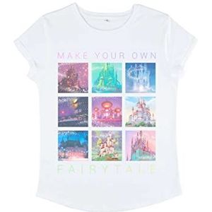 Disney Castles Princess Movies T-shirt voor dames, organisch, met opgerolde mouwen, wit, L, wit, L