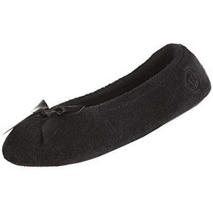 isotoner Badstof pantoffels voor dames met strik voor binnen/buiten, comfort, zwart, 42.5/43 EU