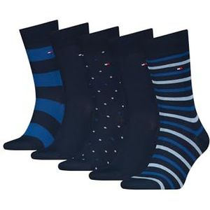 8719965009202 TH MEN SOCK 5P GIFTBOX STRIPE DOT, Donkerblauw, 43-46 EU