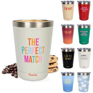 FISURA Originele The Perfect Match thermosbeker, reisbeker, beige, thermobeker, 310 ml, roestvrij staal, BPA-vrij, ideaal voor koffie of thee in de auto, thuis of op kantoor