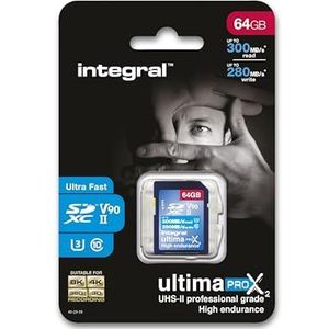 Integral 64 GB UHS-II SD-kaart V90 Tot 300 MBs lezen en 280 MBs schrijfsnelheid 1866X SDHC Professionele hoge snelheid geheugenkaart