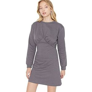 TRENDYOL Dames Woman Mini Standard Crew Neck Knit Dress, grijs, L