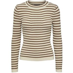 PIECES Dames PCCRISTA LS O-hals Knit NOOS BC pullover, Fossil/Stripes: with Birch Stripes M, XS