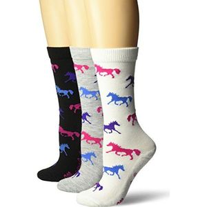 Wrangler Dames Dames Horse Crew Sokken 3 Paar Pack, Wit/Zwart/Grijs, Medium