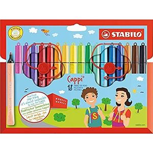 Viltstift met dopring - STABILO Cappi - 18 stuks - met 18 verschillende kleuren