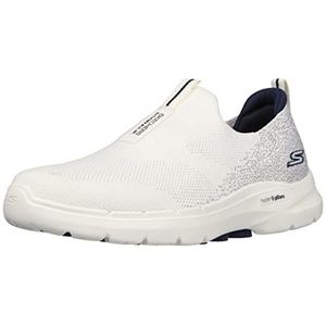 Skechers Heren Gowalk 6 – stretch-pasvorm om aan te trekken, atletische loopschoen, wandelschoen, Wit marineblauw, 43 EU