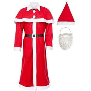 Idena 8580108 Kerstman kostuumset, Santa, Sinterklaas, muts, baard, mantel, riem, cape